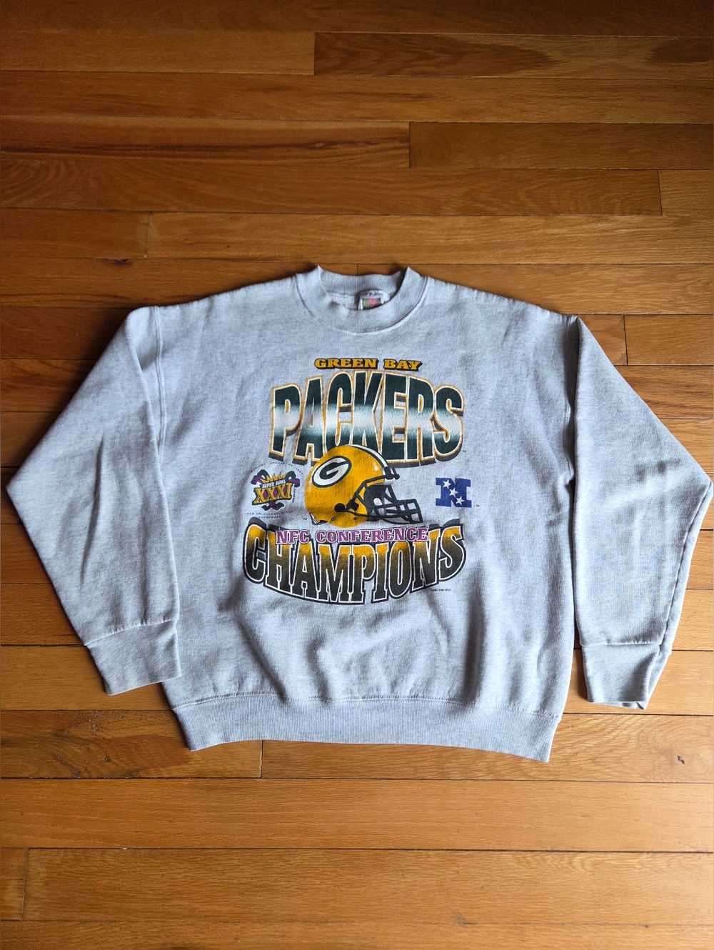 Vintage 1997 Green Bay Packers Gray NFC Champion Crewneck Sweatshirt Unisex LG